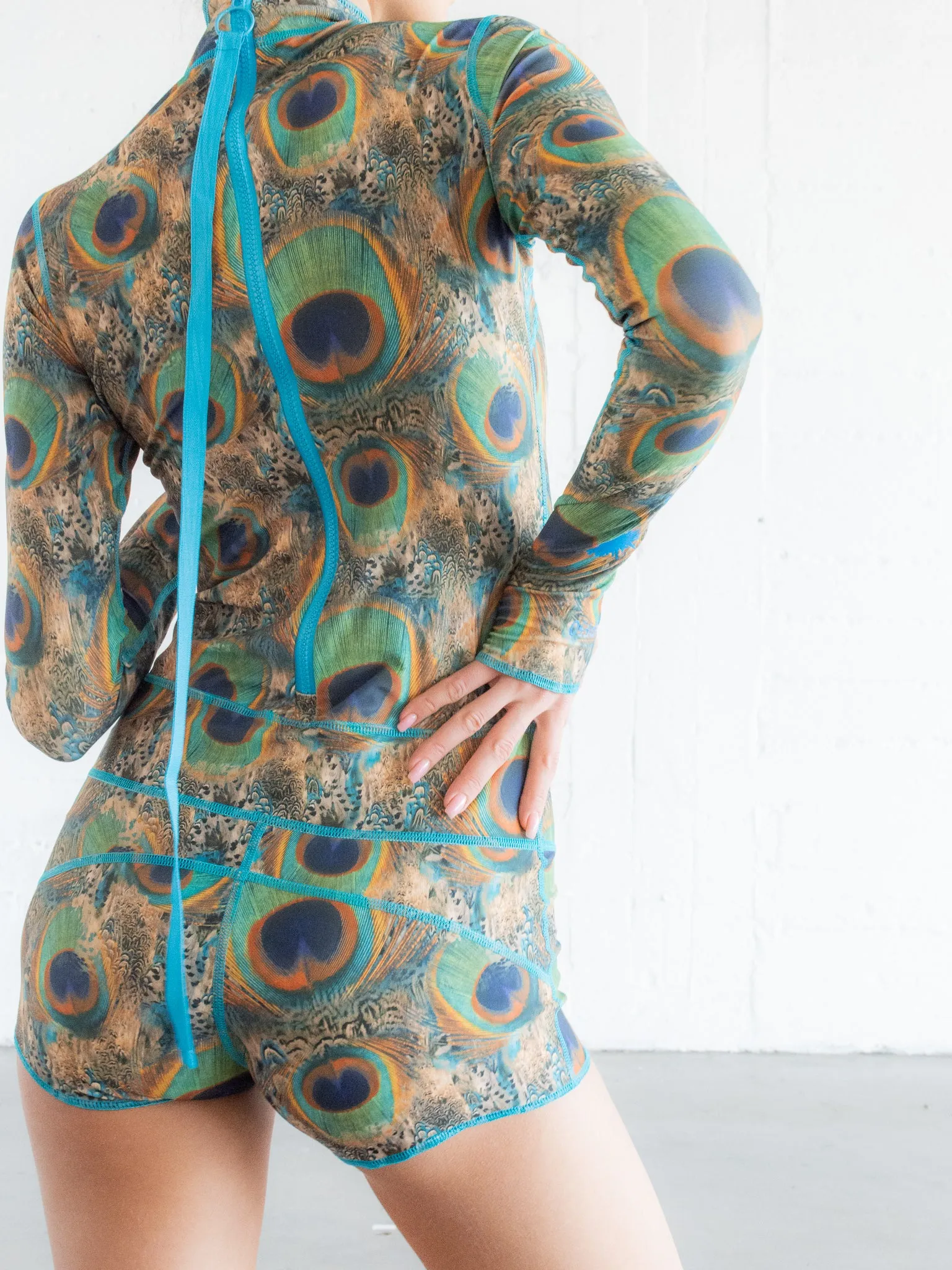 WOMEN'S "CLASSIC" UPF 50  SUN PROTECTIVE SHORT SWIMSUIT - PEACOCK